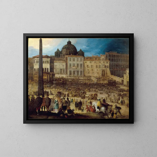 View of St. Peter's Square in Rome during the election of Pope Clement VIII in 1592 - Louis de Caulery — framed artwork on a wall