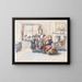 Four children in an interior with a kettle on an open fire - Louisa Taylor — framed artwork on a wall