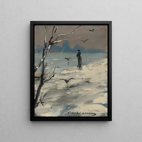 an Elegant Woman Said to Be Sarah Bernhardt During a Winter Walk - Louise Abbema — framed artwork on a wall