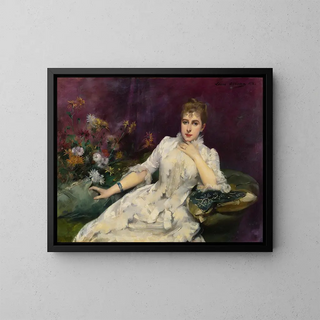 The Lady with Flowers - Louise Abbema — framed artwork on a wall