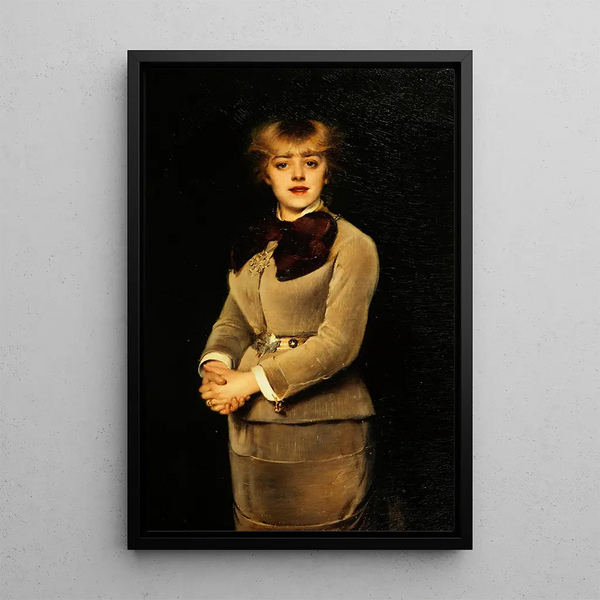 Portrait painting of Jeanne Samary 1857-1890 member of the Comédie-Française - Louise Abbema — framed artwork on a wall