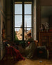 Interior painting with a young woman drawing a flower - Louise Adone Drölling — artwork view
