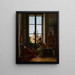 Interior painting with a young woman drawing a flower - Louise Adone Drölling — framed artwork on a wall