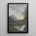 Landscape painting with a waterfall and a footbridge on which two women and a child are walking - Louise von Panhuys — framed artwork on a wall