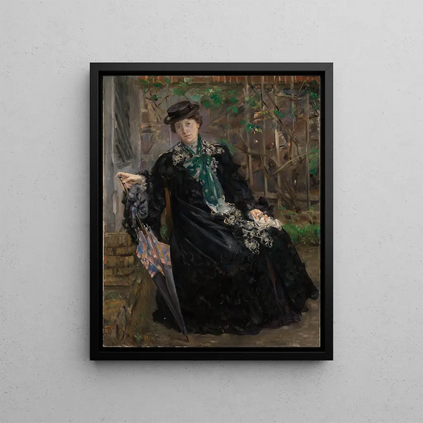 Portrait painting of Mrs. Charlotte Berend-Corinth in the garden - Lovis Corinth — framed artwork on a wall