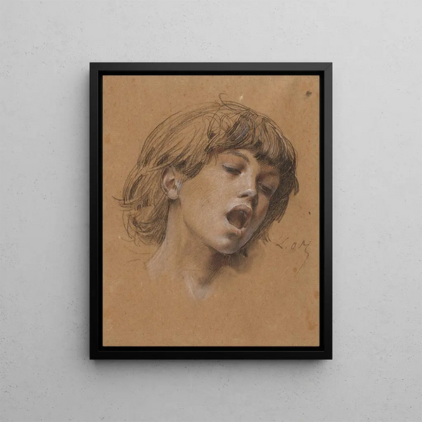 Tête d'un garçon chantant en étude musicale - Luc-Olivier Merson — framed artwork on a wall