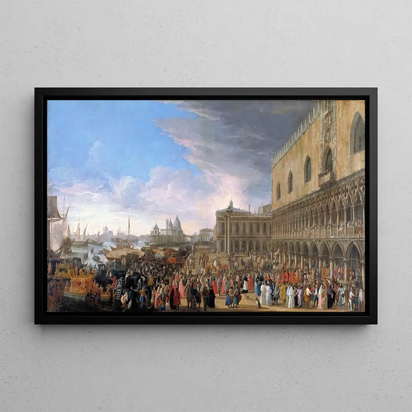 L'Entrée de l'ambassadeur français à Venise en 1706 - Luca Carlevarijs — framed artwork on a wall