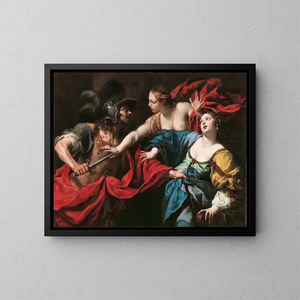 Venus preventing her son Aeneas from killing Helen of Troy - Luca Ferrari — framed artwork on a wall