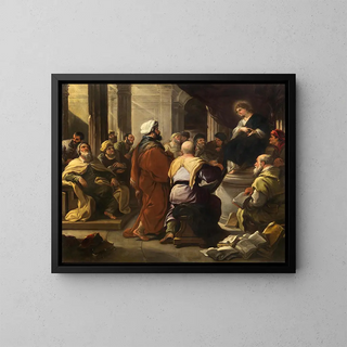 The Christ among the Doctors - Luca Giordano — framed artwork on a wall