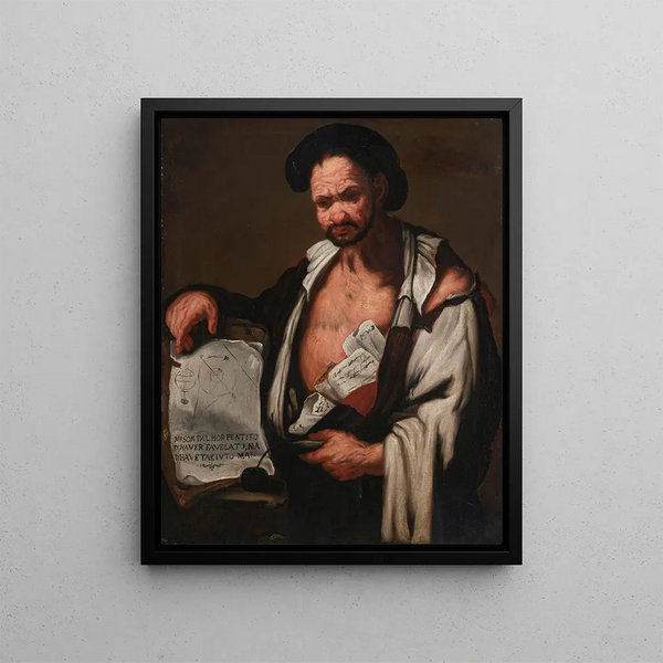 Democritus - Luca Giordano — framed artwork on a wall