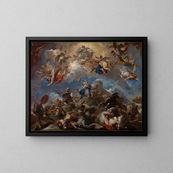 Judith showing the head of Holofernes - Luca Giordano — framed artwork on a wall