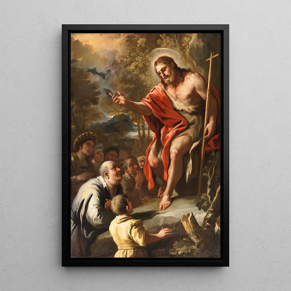 Saint Jean prêchant dans le désert - Luca Giordano — framed artwork on a wall