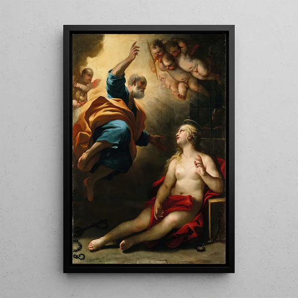 Saint Pierre healing Saint Agatha - Luca Giordano — framed artwork on a wall