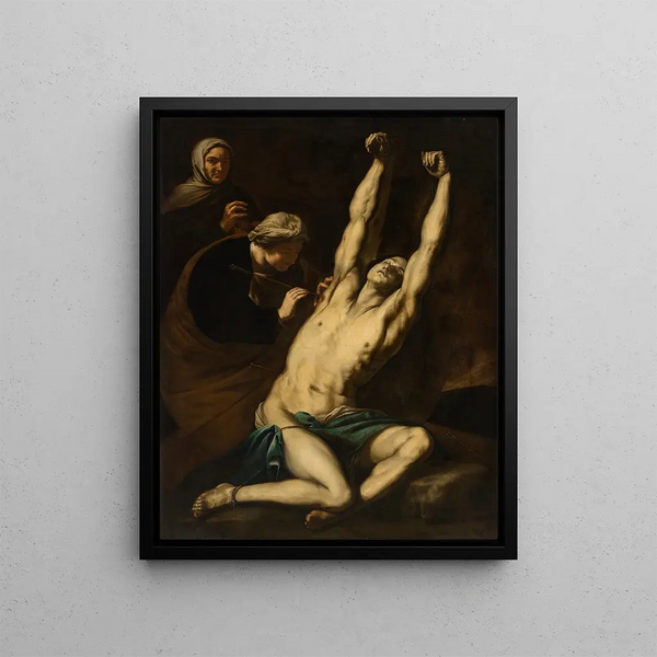 Saint Sebastian cared for by Saint Irene - Luca Giordano — framed artwork on a wall