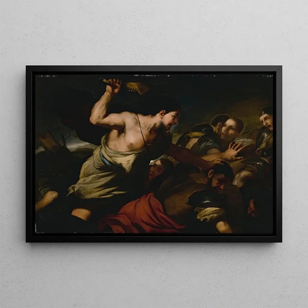 Samson killing the Philistines - Luca Giordano — framed artwork on a wall