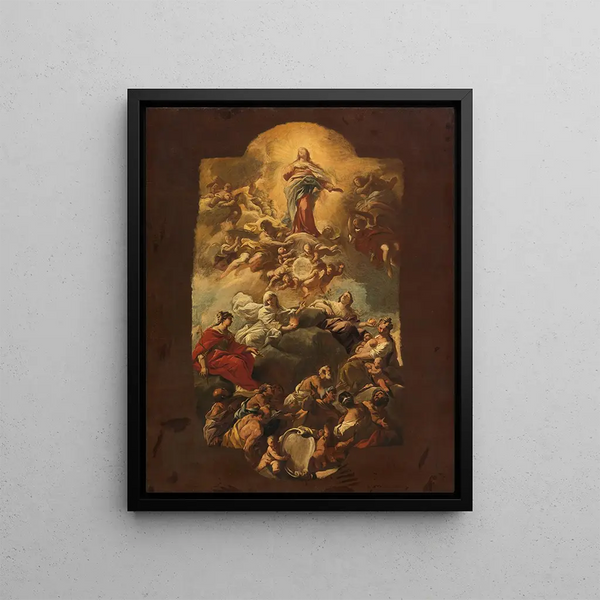 L'Assumption of the Virgin - Luca Giordano — framed artwork on a wall