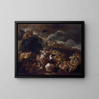 The Battle of Israel and Amalek - Luca Giordano — framed artwork on a wall
