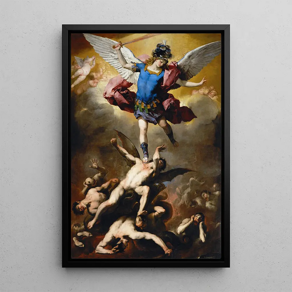 The Fall of the Rebel Angels - Luca Giordano — framed artwork on a wall