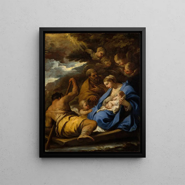 The Flight into Egypt - Luca Giordano — framed artwork on a wall