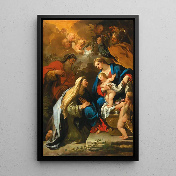La Sainte Famille avec les saints Anne et Joachim - Luca Giordano — framed artwork on a wall