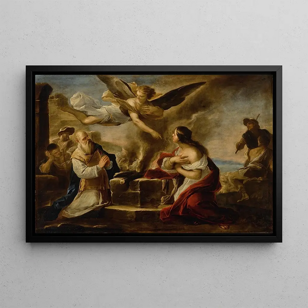 The Sacrifice of Manoah - Luca Giordano — framed artwork on a wall