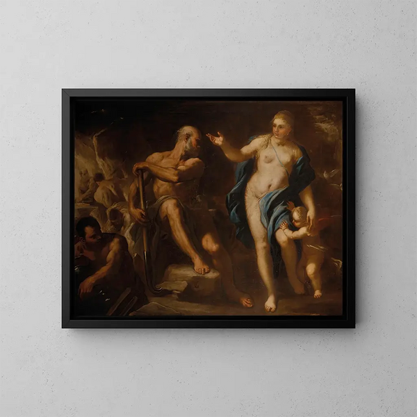 Venus in Vulcan's Forge - Luca Giordano — framed artwork on a wall