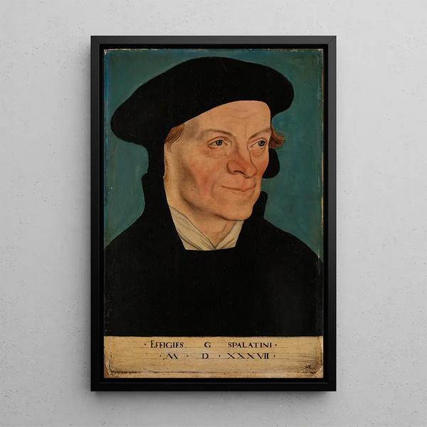 Portrait of the Reformer Georg Spalatin - Lucas Cranach the Elder — framed artwork on a wall