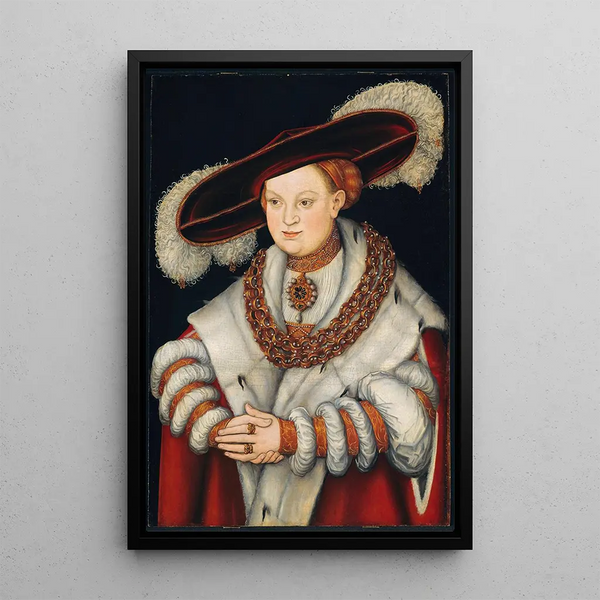 Portrait of Madeleine de Saxe, wife of Elector Joachim II of Brandenburg - Lucas Cranach the Elder — framed artwork on a wall