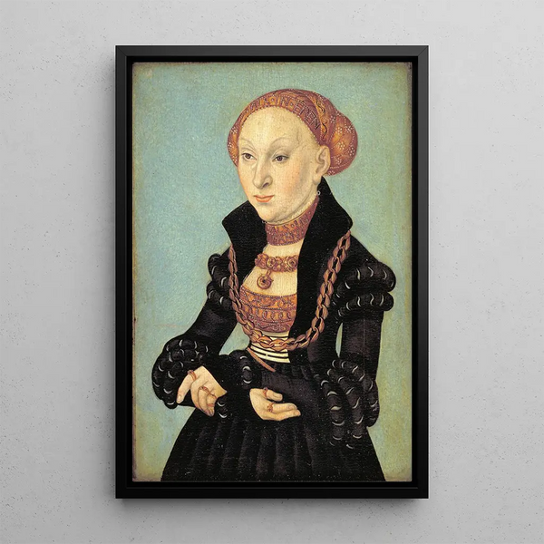 Portrait of the Electress Sibylle of Saxony 1510-1569 - Lucas Cranach the Elder — framed artwork on a wall
