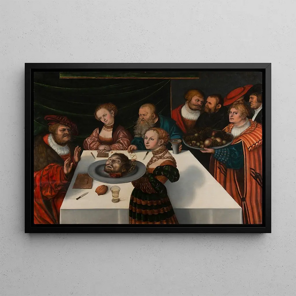 The Feast of Herod - Lucas Cranach the Elder — framed artwork on a wall
