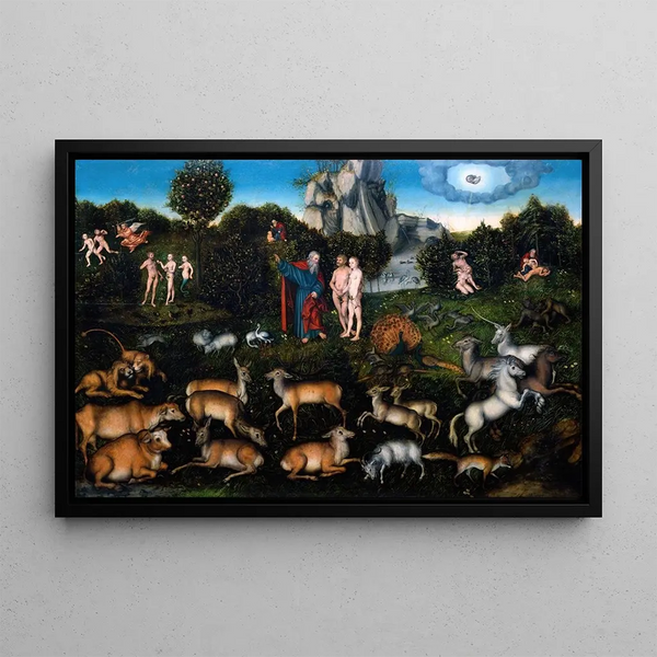 The Garden of Eden - Lucas Cranach the Elder — framed artwork on a wall