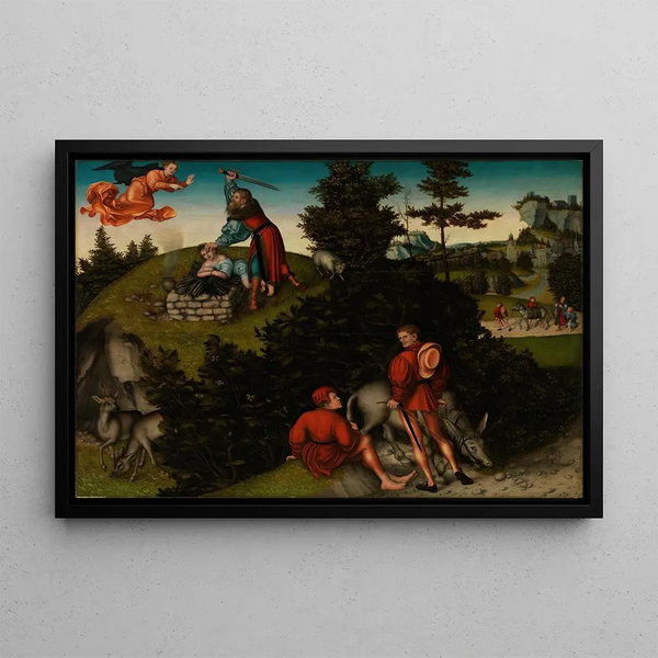 The Sacrifice of Abraham - Lucas Cranach the Elder — framed artwork on a wall