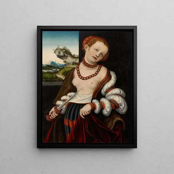 The Suicide of Lucretia - Lucas Cranach the Elder — framed artwork on a wall