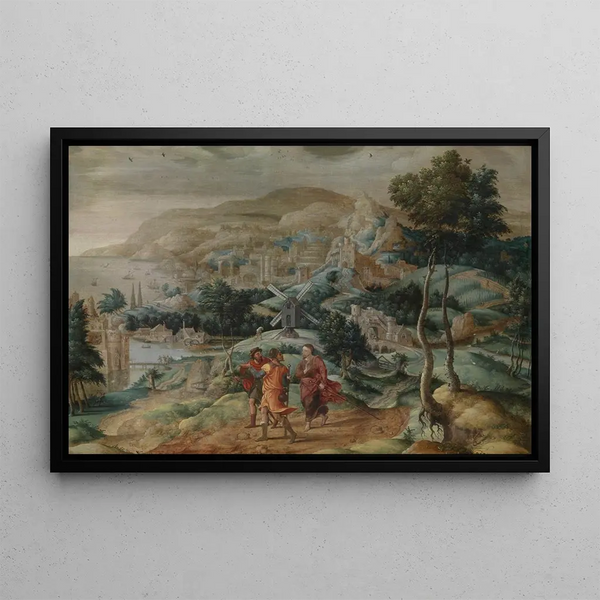 The Road to Emmaus - Lucas Gassel — framed artwork on a wall