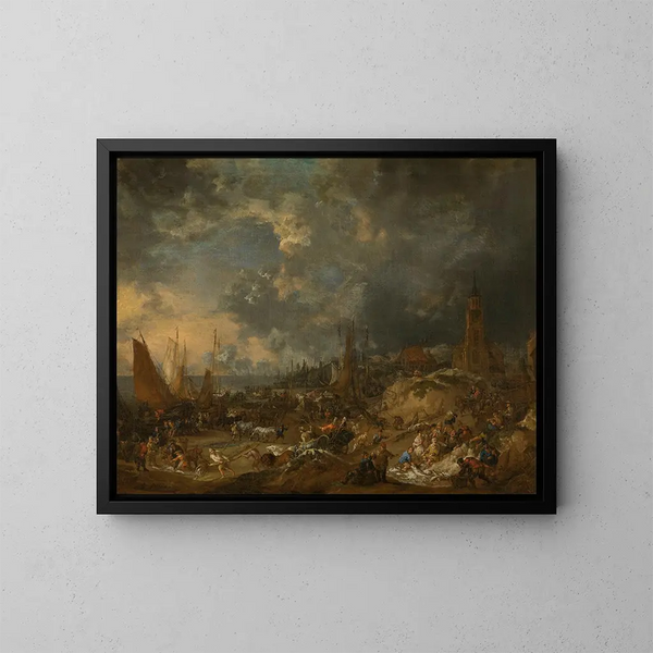 La Plage à Scheveningen - Lucas Smout le Jeune — framed artwork on a wall