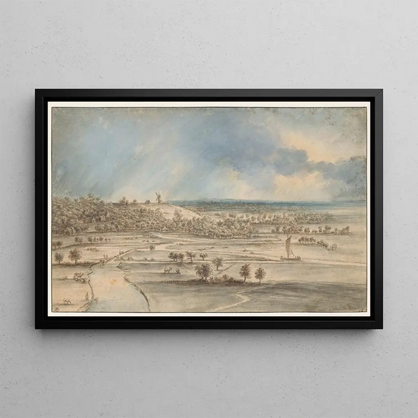 Extended landscape painting - Lucas van Uden — framed artwork on a wall