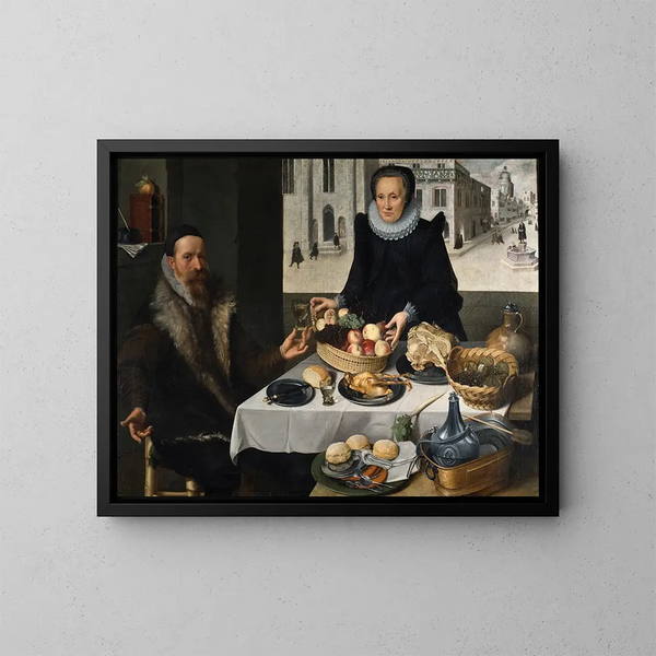 Double portrait of an elderly couple - Lucas van Valckenborch — framed artwork on a wall