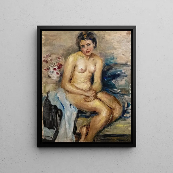 Sitting nude painting - Luce Boyals — framed artwork on a wall