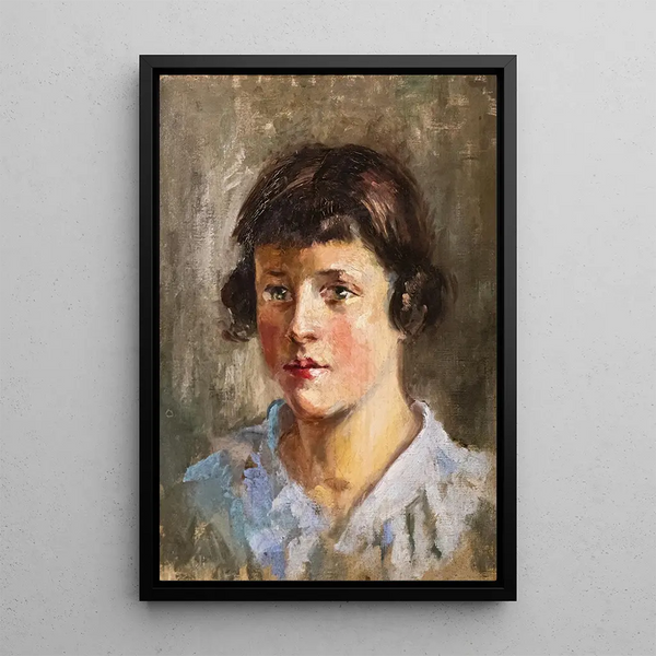 Young girl with macarons - Luce Boyals — framed artwork on a wall