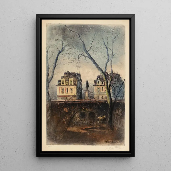 Statue of Henri IV on the Pont-Neuf viewed from the square of Vert-Galant - Lucien Marcelin Gautier — framed artwork on a wall