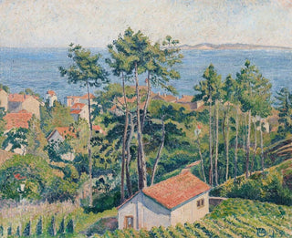 Vue du Lavandou avec mer bleue - Lucien Pissarro — artwork view