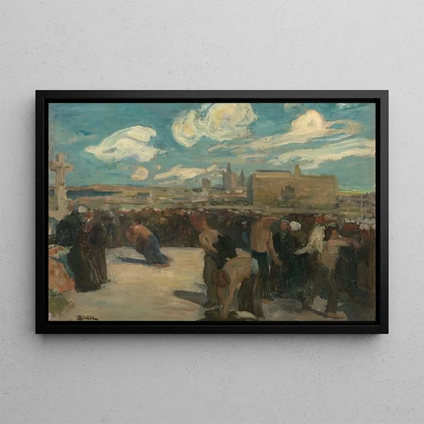 Wrestlers in Brittany, France - Lucien Simon — framed artwork on a wall