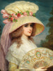 a lady with a pink hat and a fan - Lucius Rossi — artwork view