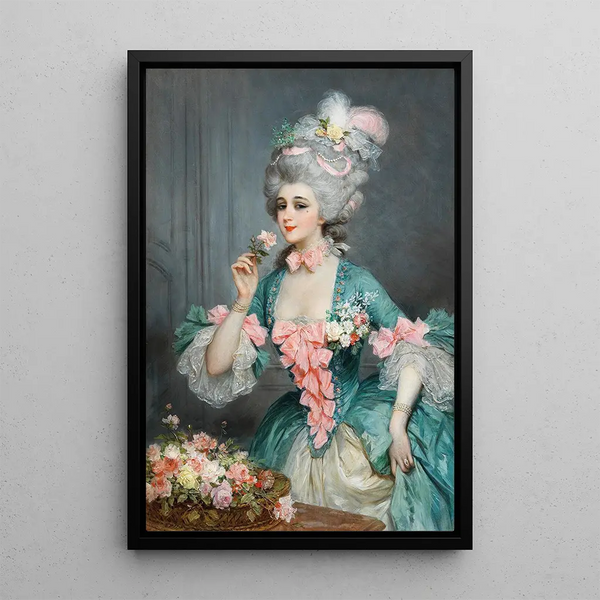 An Elegant Lady with Roses - Lucius Rossi — framed artwork on a wall