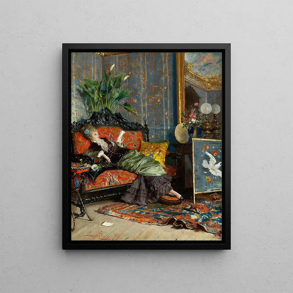 Young woman reading - Lucius Rossi — framed artwork on a wall
