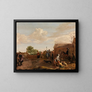 a canal boat station - Ludolf de Jongh — framed artwork on a wall