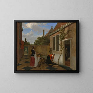 Scene in a Courtyard - Ludolf de Jongh — framed artwork on a wall