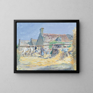 The Hay Harvest at Montfoucault - Ludovic Piette — framed artwork on a wall