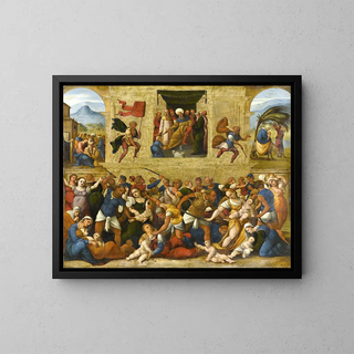 Massacre of the Innocents - Ludovico Mazzolino — framed artwork on a wall