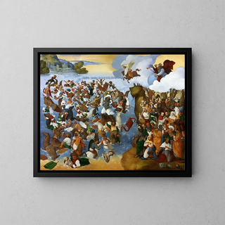 The Crossing of the Red Sea - Ludovico Mazzolino — framed artwork on a wall